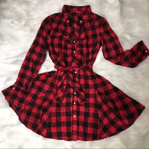 Plaid button down dress with matching belt